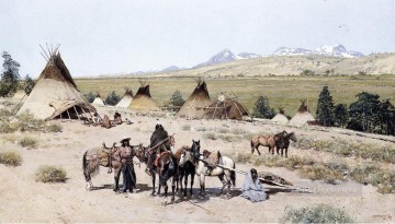 インディアンの野営地西部のネイティブアメリカン ヘンリー・ファーニー Oil Paintings